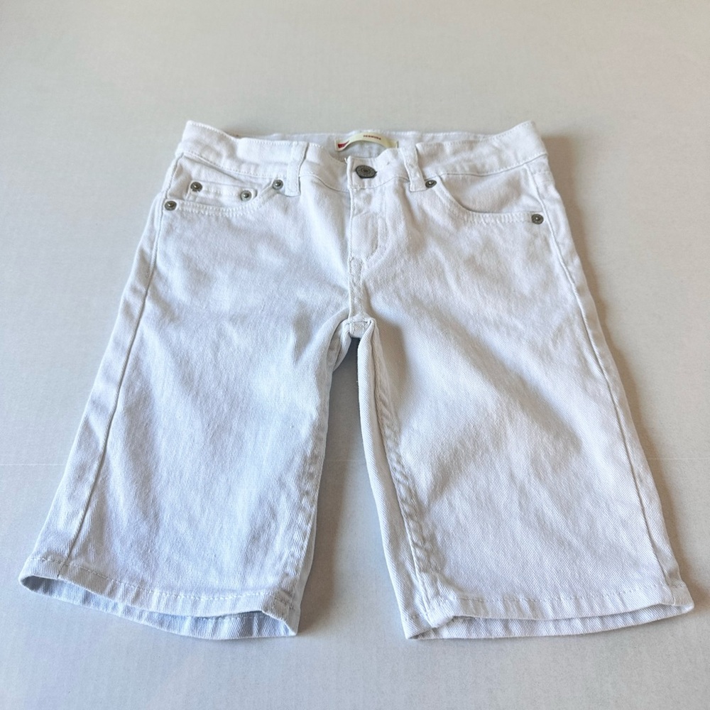 Levi’s Bermuda Shorts White Denim Girls Size 10 Regular Adjustable Waist
